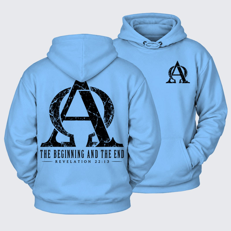 Plush Fleece-Lined Hoodie - Alpha & Omega – The Beginning and the End - Blue (front and back)