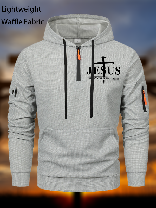Jesus The Way The Truth The Life Waffle Fabric Zipper Hoodies