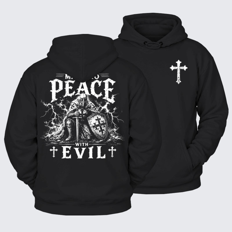 Plush Fleece-Lined Hoodie - Make No Peace With Evil - Black (front and back)