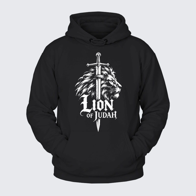 Plush Fleece-Lined Hoodie - Lion of Judah - Black (front)