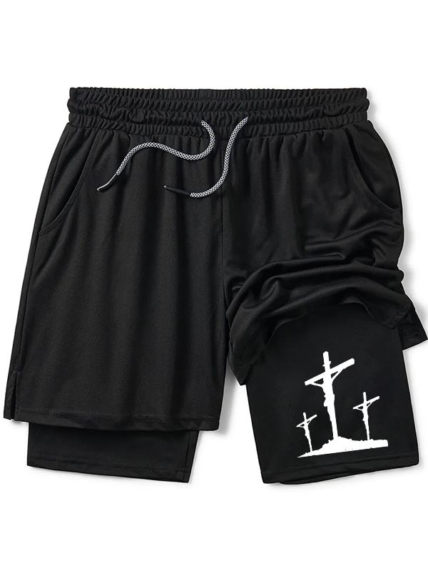 Faith Printed Cross Christian Performance Shorts