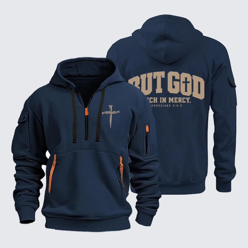 Zipper Hoodies - But God Rich in Mercy – Ephesians 2:4-5 - Navy (front and back)