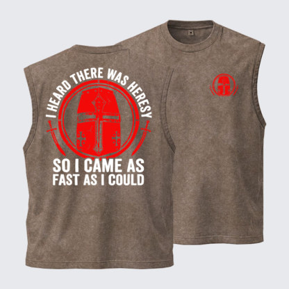 Washed Tank Top - I Heard There Was Heresy. So I Came As Fast As I Could Crusader Joke - Coffee (front and back)