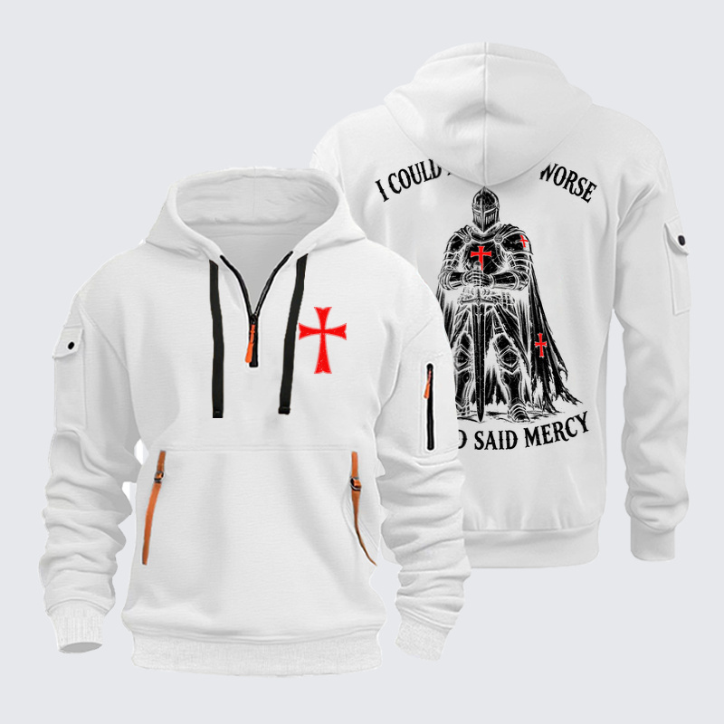 Zipper Hoodies - Templar Christian Shirt - White (front and back)