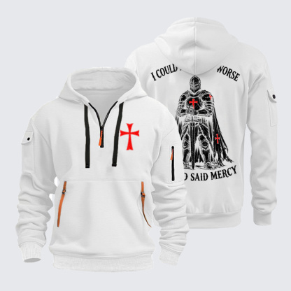 Zipper Hoodies - Templar Christian Shirt - White (front and back)
