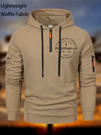Philippians 4:13 Waffle Fabric Zipper Hoodies