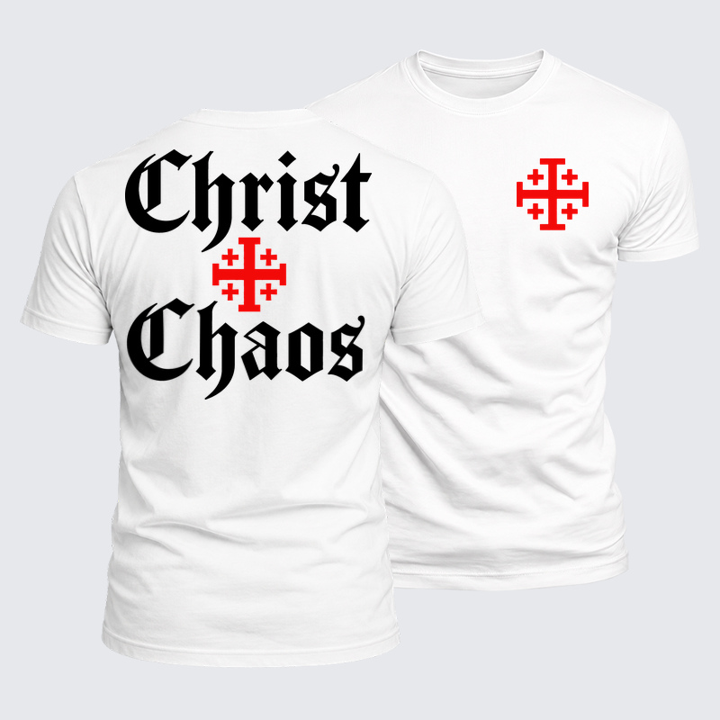 Luxe Mercerized Cotton Tee - Christ Or Chaos Jerusalem Cross - White (front and back)