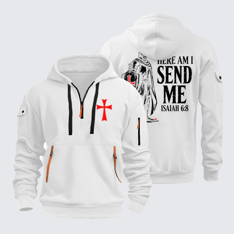 Zipper Hoodies - Templar Knight Faith Warrior - White (front and back)
