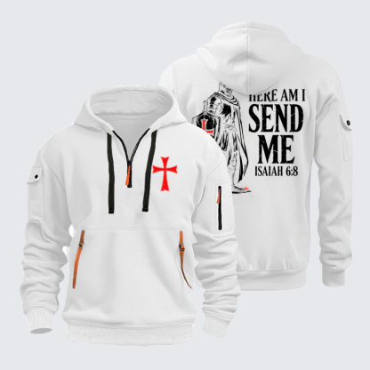 Zipper Hoodies - Templar Knight Faith Warrior - White (front and back)