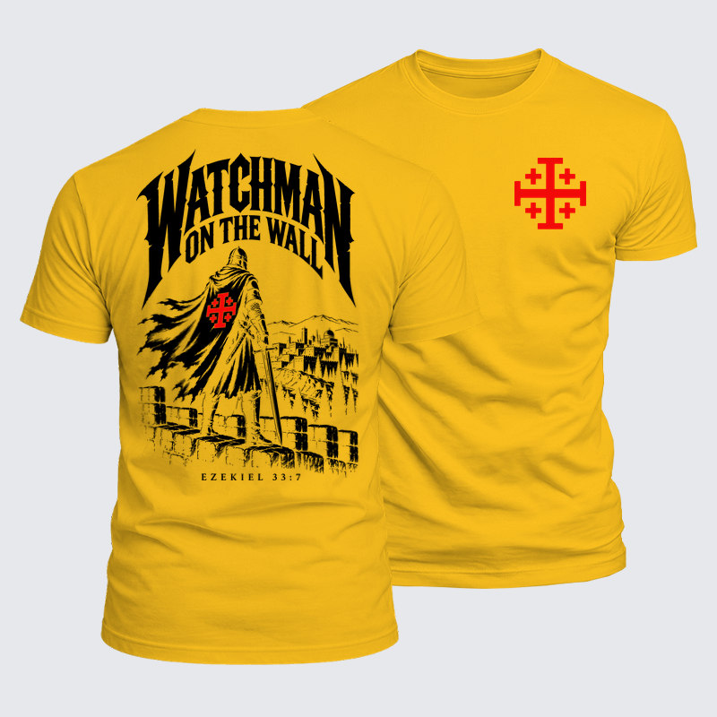 Luxe Mercerized Cotton Tee - Watchman on the Wall – Ezekiel 33:7 - Golden Yellow (front and back)