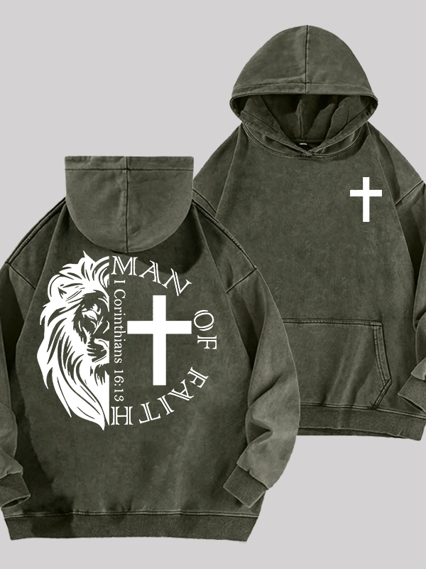 Man Of Faith Jesus God Christian Washed Hoodie