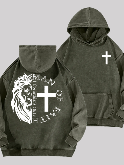 Man Of Faith Jesus God Christian Washed Hoodie