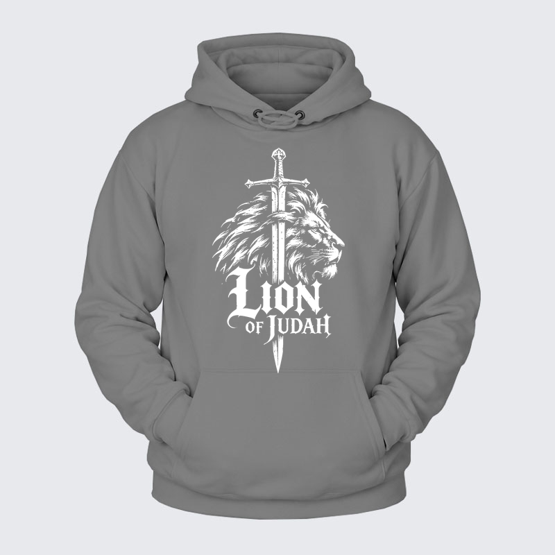 Plush Fleece-Lined Hoodie - Lion of Judah - Ash Gray (front)