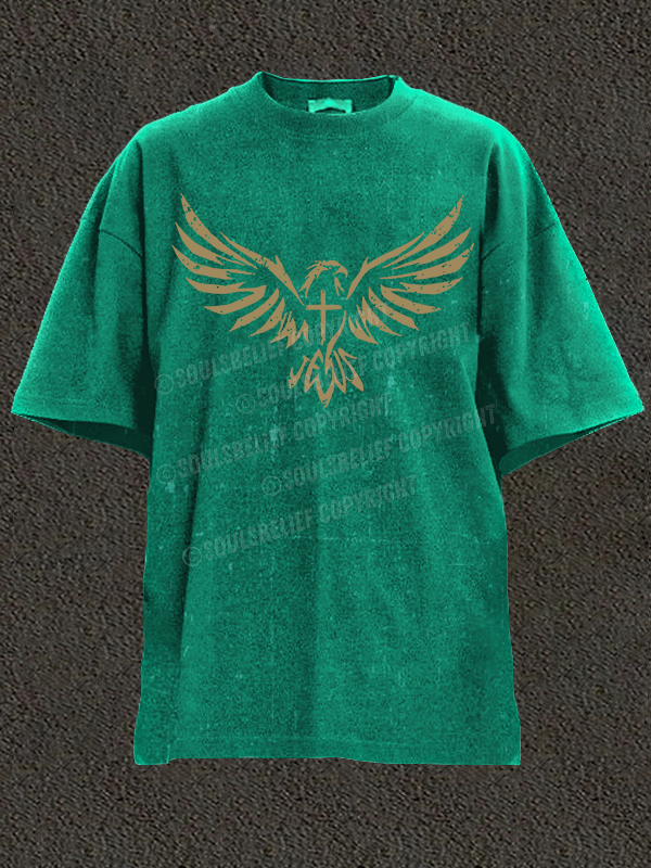 Wings Like Eagles Cross Christian Washed T-Shirt