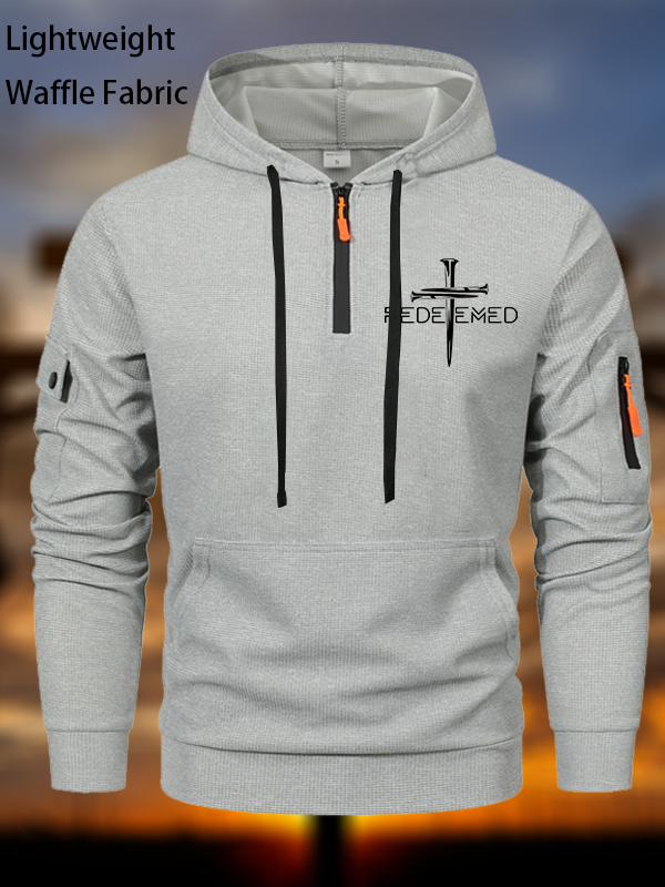 Cross Nails Redeemed Waffle Fabric Zipper Hoodies