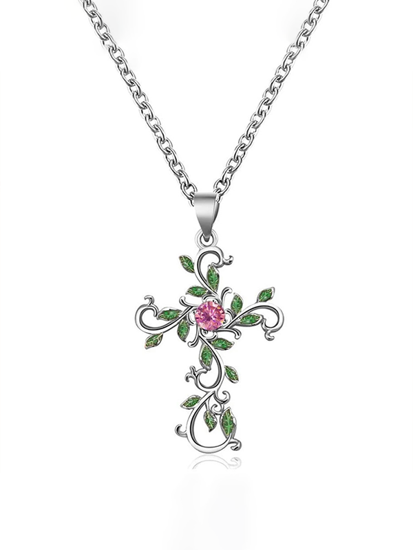 Floral Leaves Cross Necklace