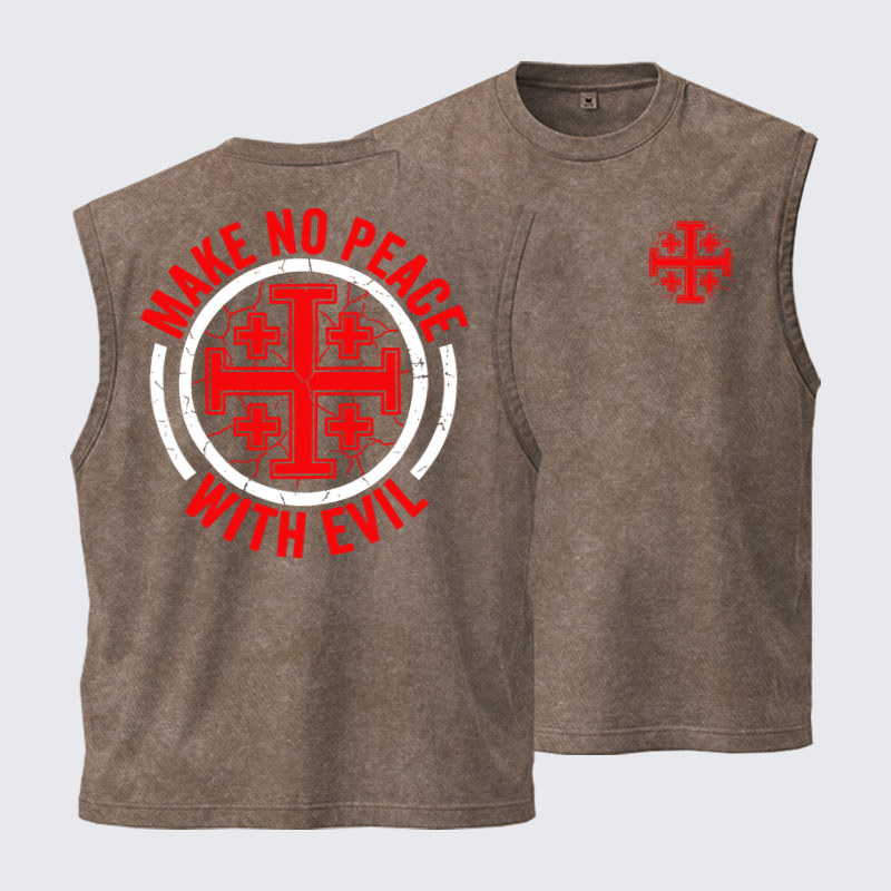 Washed Tank Top - Make No Peace with Evil Knight Templar Jerusalem Cross - Coffee (front and back)