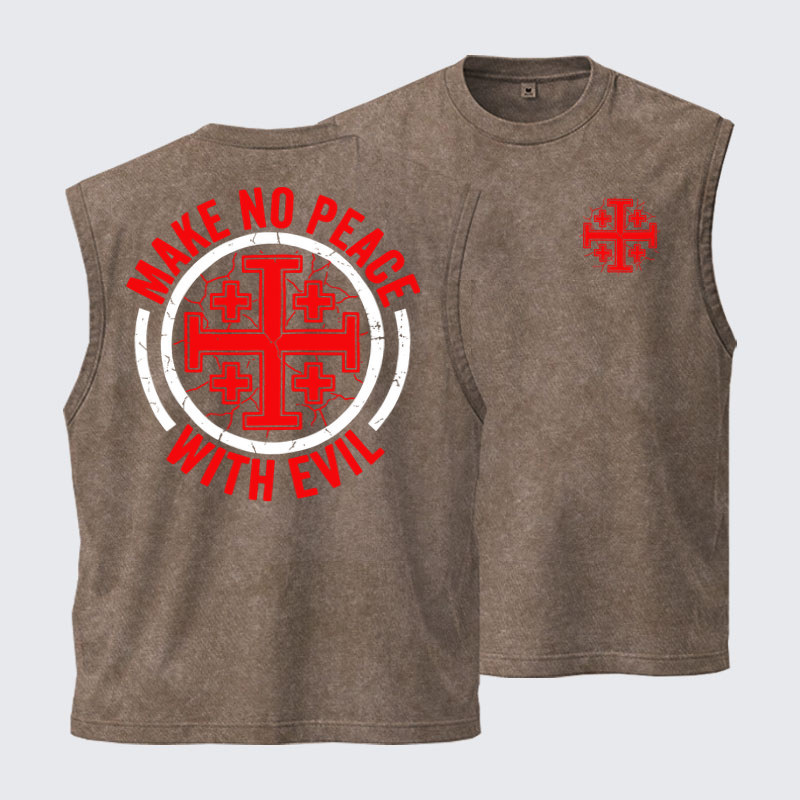 Washed Tank Top - Make No Peace with Evil Knight Templar Jerusalem Cross - Coffee (front and back)