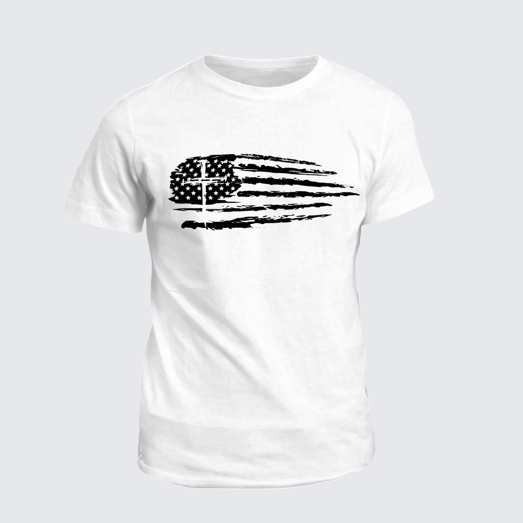 Tattered Flag Cross Jesus God Christian Cotton T-Shirt