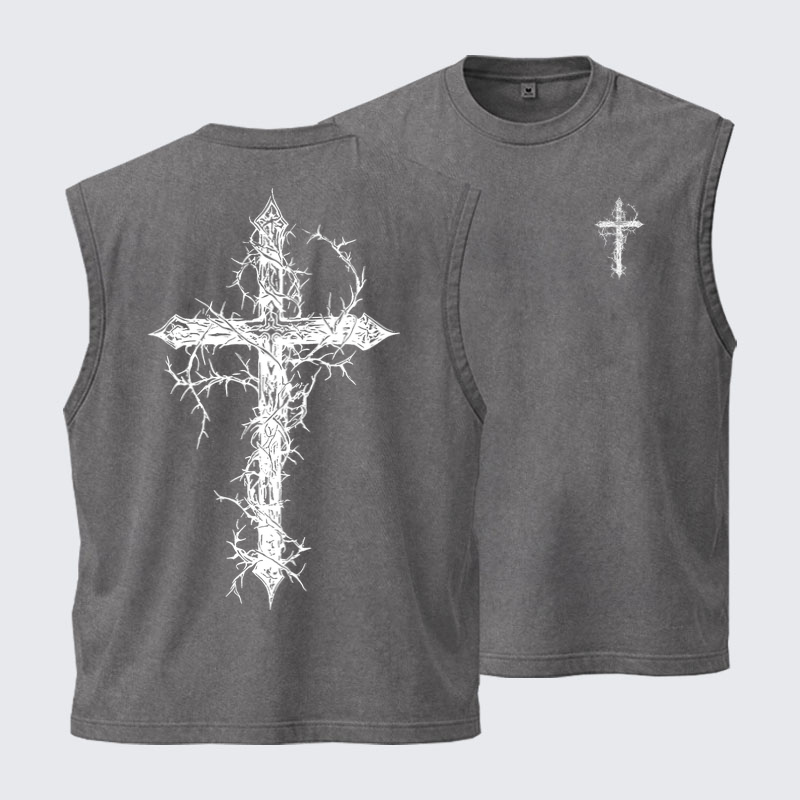Washed Tank Top - Cross - Grey (front and back)