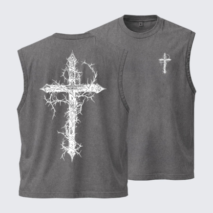 Washed Tank Top - Cross - Grey (front and back)