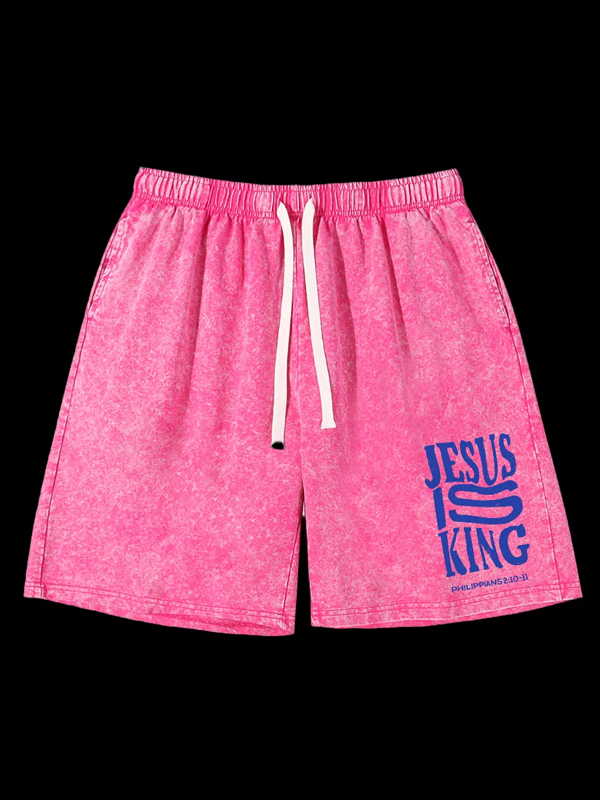 Jesus Is King  Jesus God Christian Washed Shorts