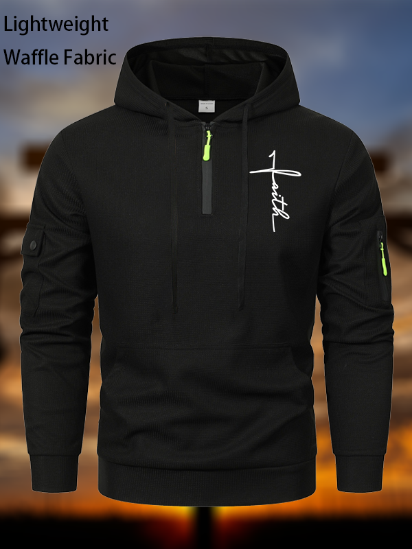Faith Cross Waffle Fabric Zipper Hoodies
