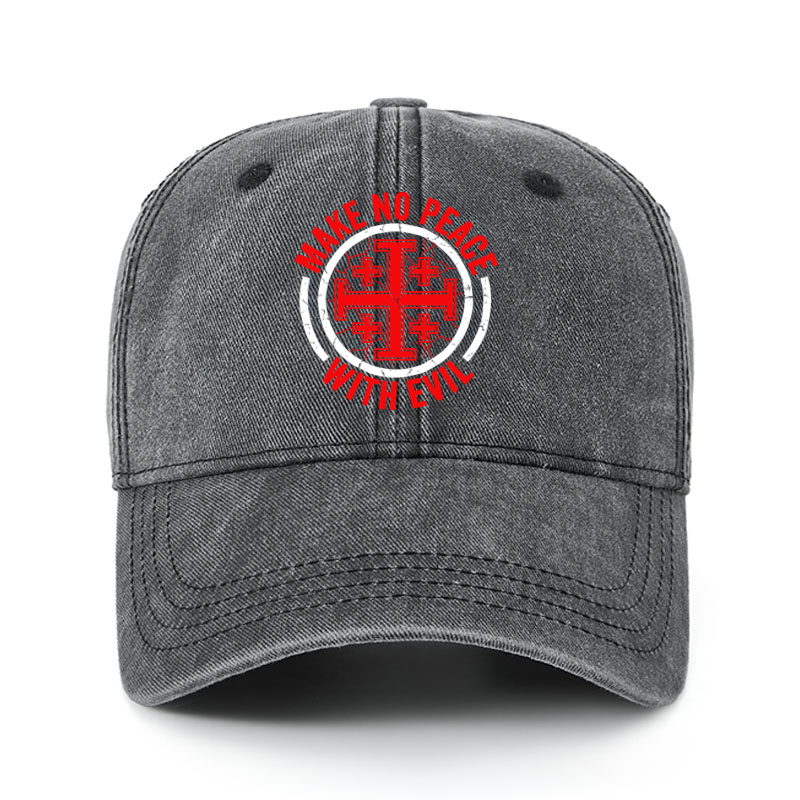 Heritage Washed Cap - Make No Peace with Evil Knight Templar Jerusalem Cross - Black (front)