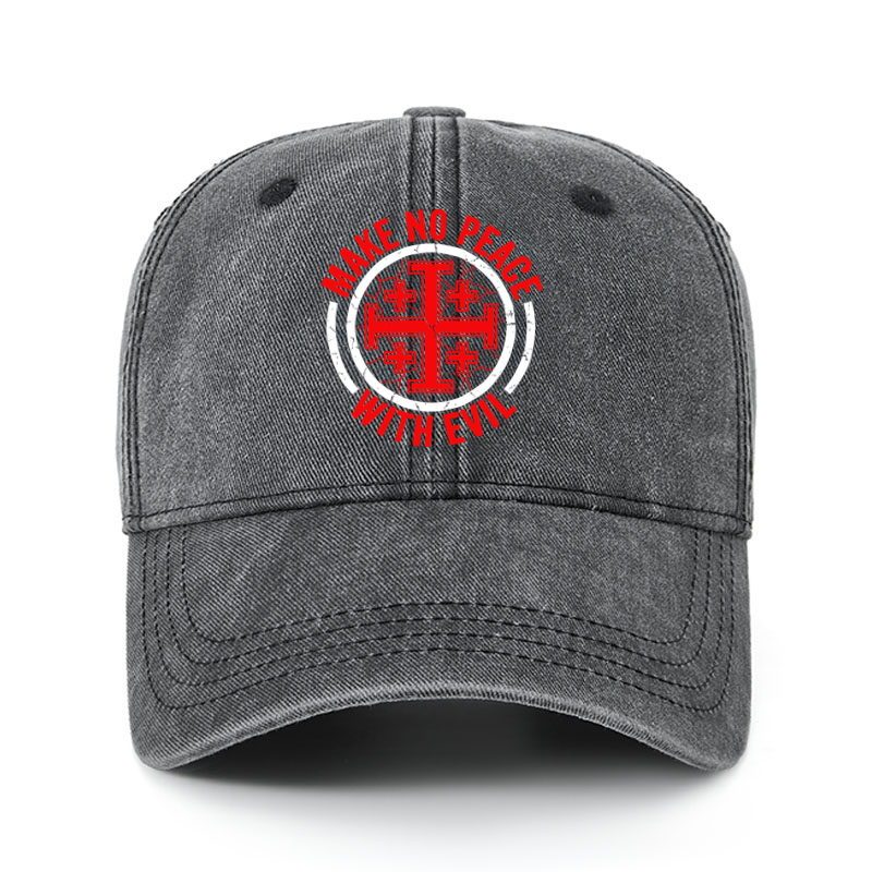 Heritage Washed Cap - Make No Peace with Evil Knight Templar Jerusalem Cross - Black