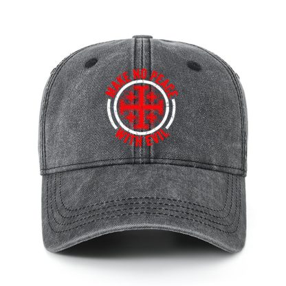 Heritage Washed Cap - Make No Peace with Evil Knight Templar Jerusalem Cross - Black (front)