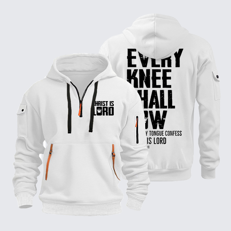 Zipper Hoodies - Every Knee Shall Bow - White (front and back)