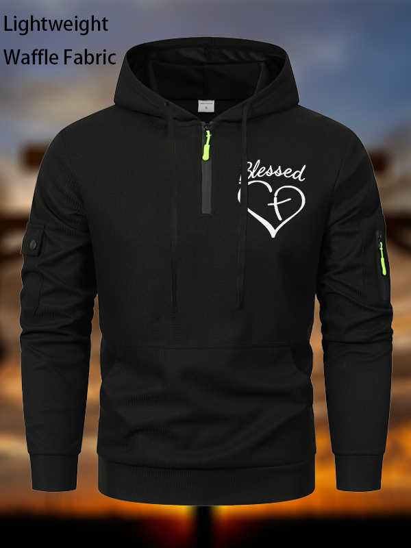 Blessed Waffle Fabric Zipper Hoodies