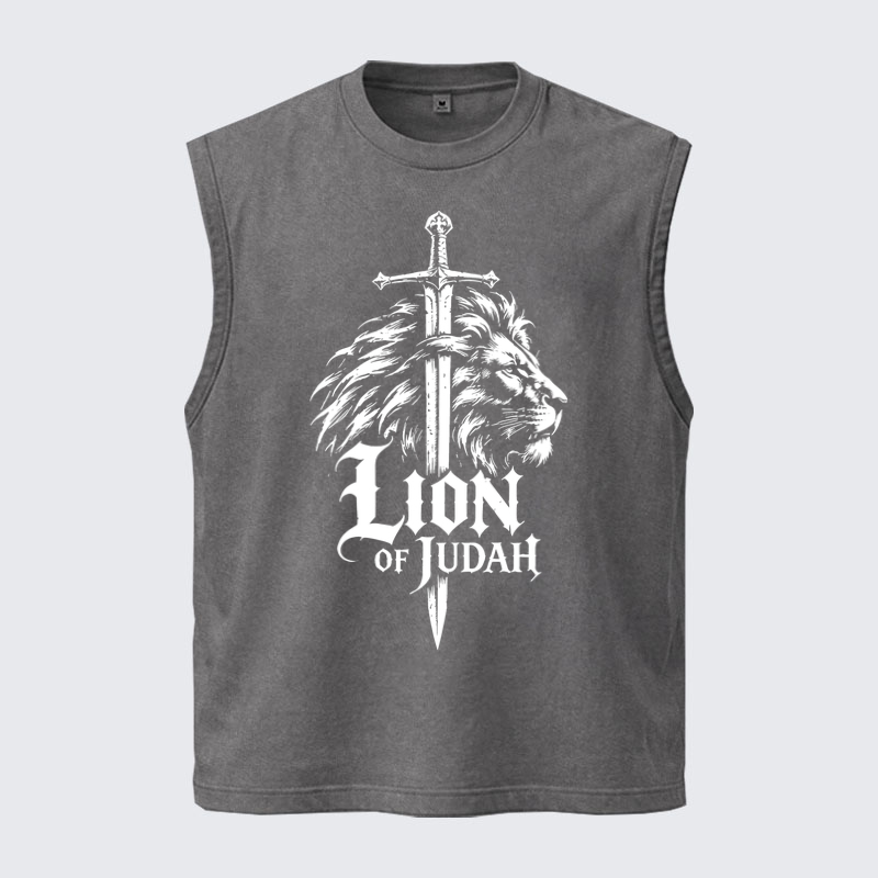 Washed Tank Top - Lion of Judah - Grey (front)