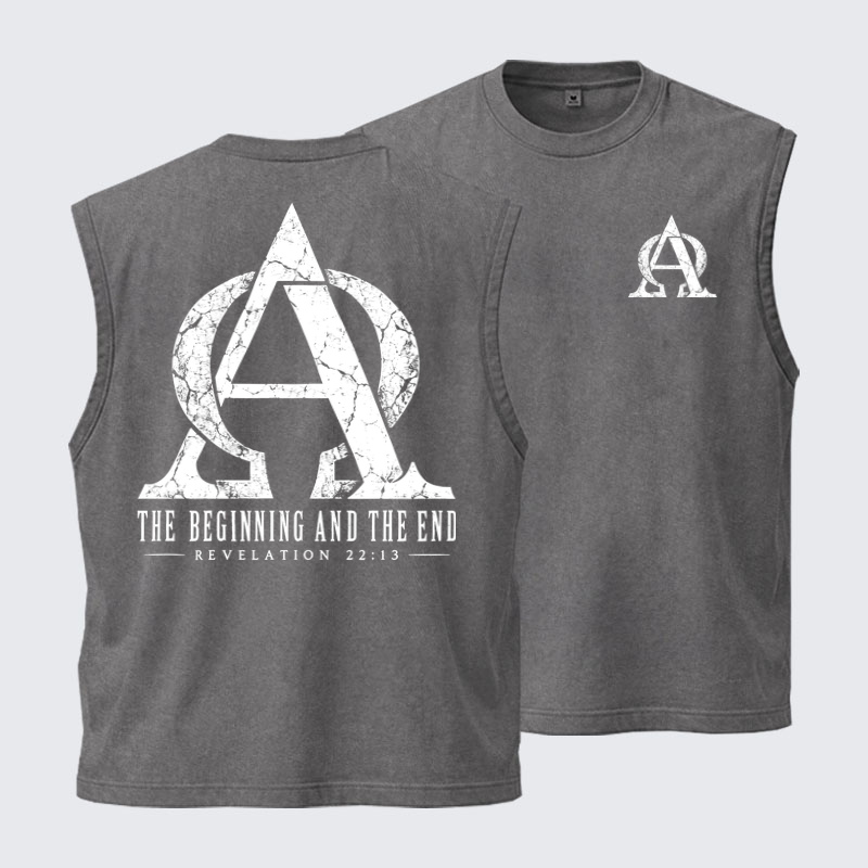 Washed Tank Top - Alpha & Omega – The Beginning and the End - Grey (front and back)