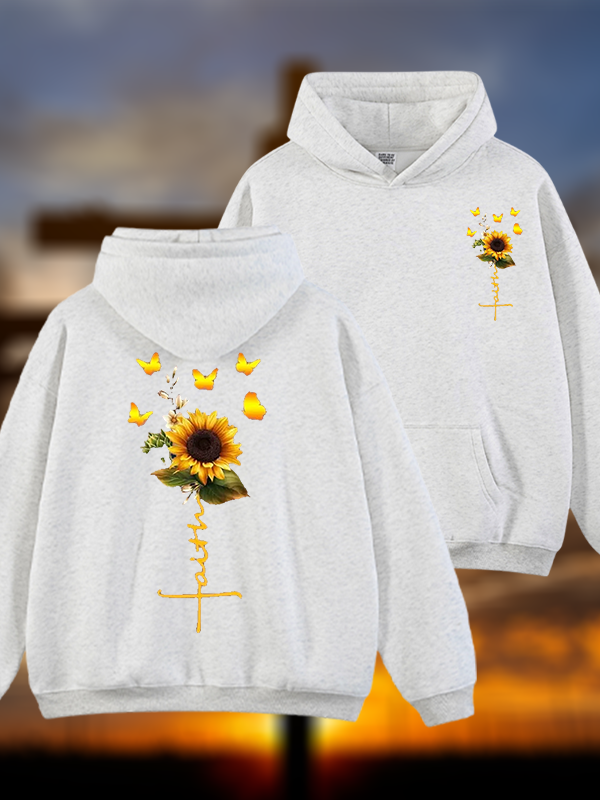 Sunflower Faith Religious Jesus God Christian Plush Fleece-Lined Hoodie