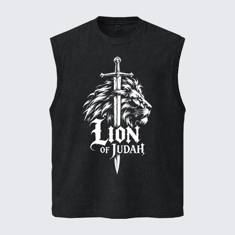 Washed Tank Top - Lion of Judah - Black (front)