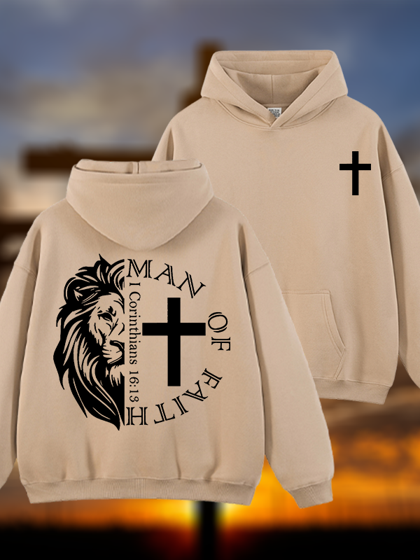 Man Of Faith Jesus God Christian Plush Fleece-Lined Hoodie