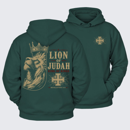 Plush Fleece-Lined Hoodie - Lion of Judah - Eden Green (front and back)