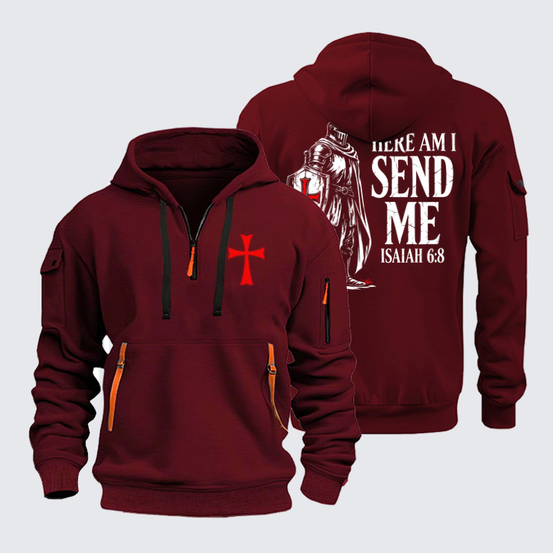 Zipper Hoodies - Templar Knight Faith Warrior - Wine Red (front and back)