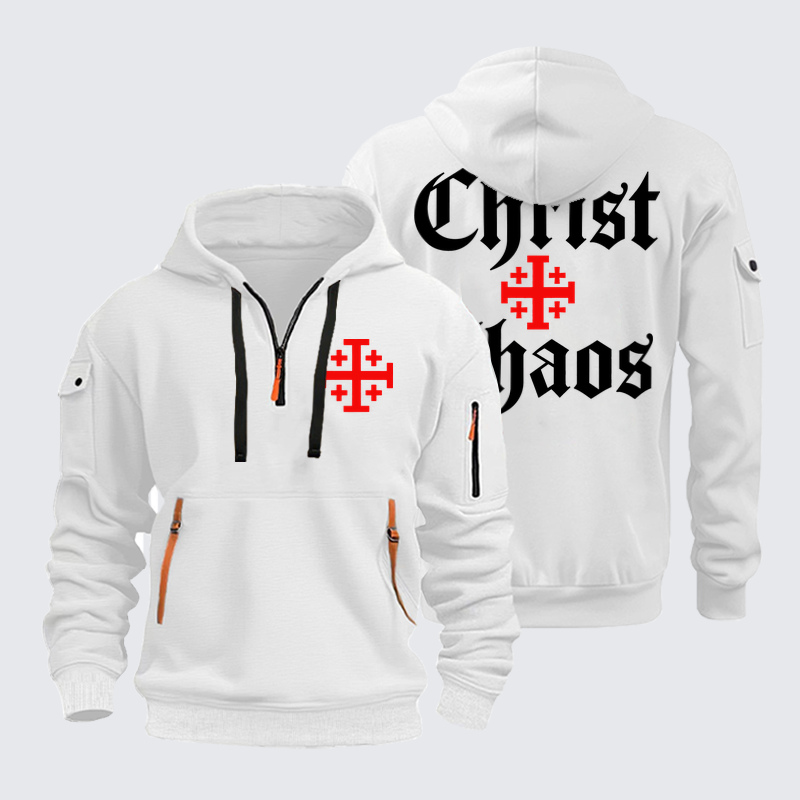Zipper Hoodies - Christ Or Chaos Jerusalem Cross - White (front and back)