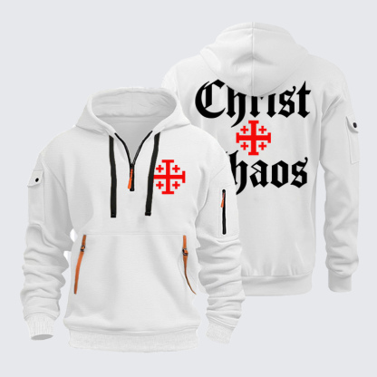 Zipper Hoodies - Christ Or Chaos Jerusalem Cross - White (front and back)