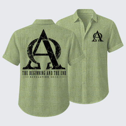 Short Sleeve Casual Shirt - Alpha & Omega – The Beginning and the End - Light Green (front and back)