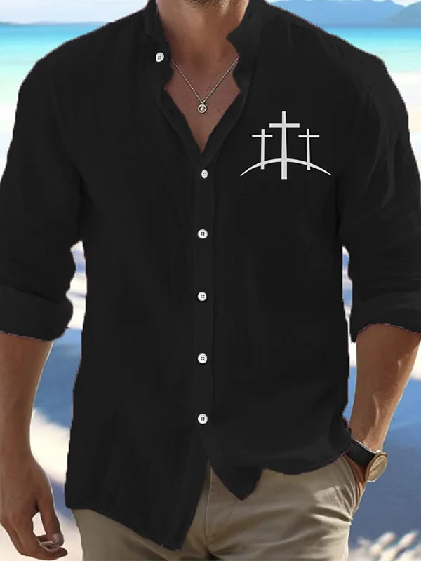 Men's Cross Printed Simple Resort Casual Shirt