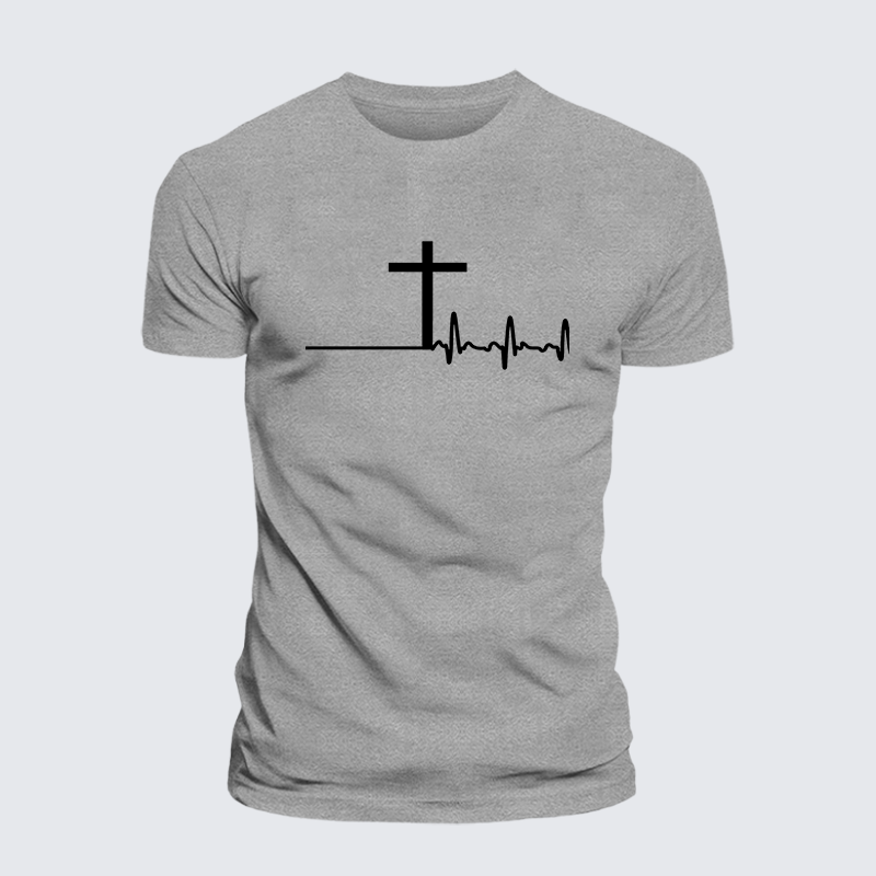 ECG Cross Jesus God Christian Cotton T-Shirt