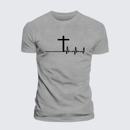 ECG Cross Jesus God Christian Cotton T-Shirt