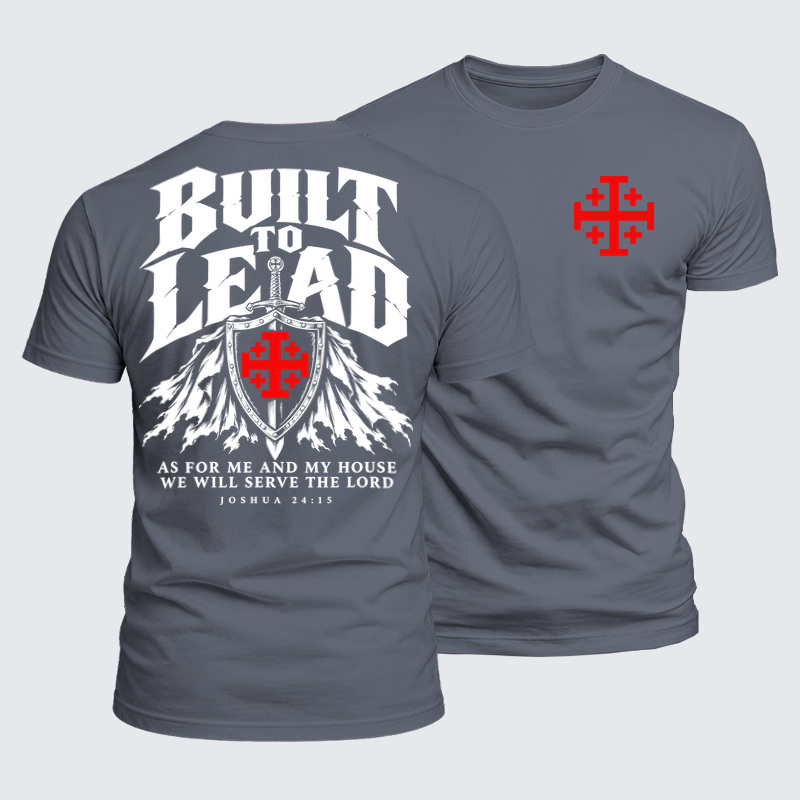 Luxe Mercerized Cotton Tee - Built To Lead – As for Me and My House – Joshua 24:15 - Gray (front and back)