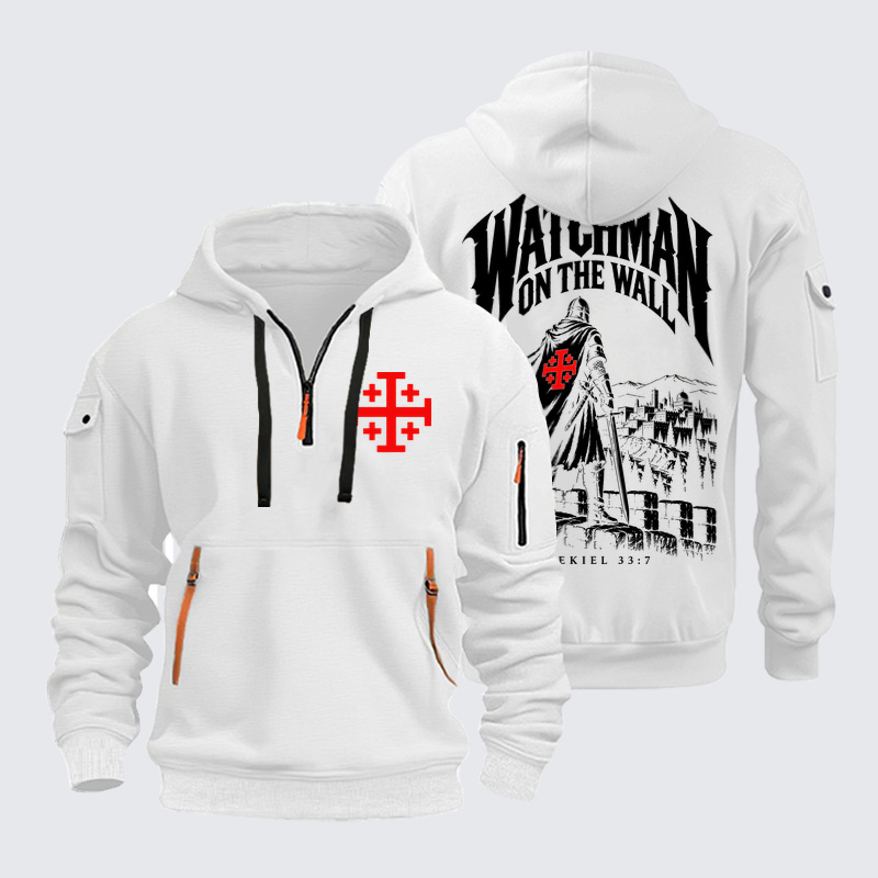 Zipper Hoodies - Watchman on the Wall – Ezekiel 33:7 - White (front and back)