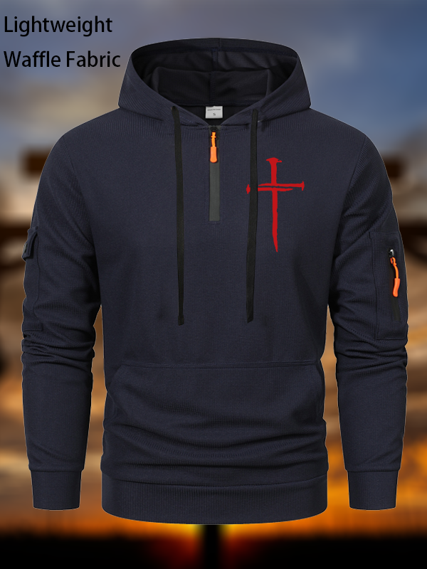 Red Cross   Waffle Fabric Zipper Hoodies