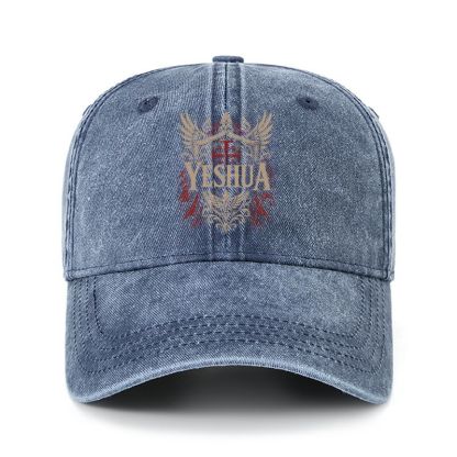 Heritage Washed Cap - Yeshua – King of Kings - Navy (front)
