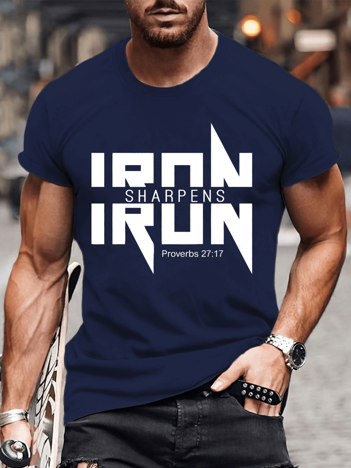 IRON SHARPENS IRON Proverbs 27:17 Christian Cotton T-shirt